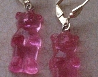 Childrens Gummy Bear Earrings Girls Vintage Earrings Pink