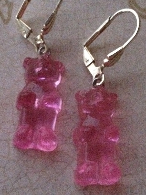 Childrens Gummy Bear Earrings Girls Vintage Earrings Pink