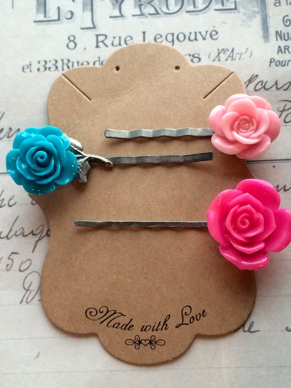 Handmade Rose Bobby Pin Set of 3 for Women