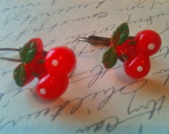 Handmade Cherry Pin Up Earrings for Women