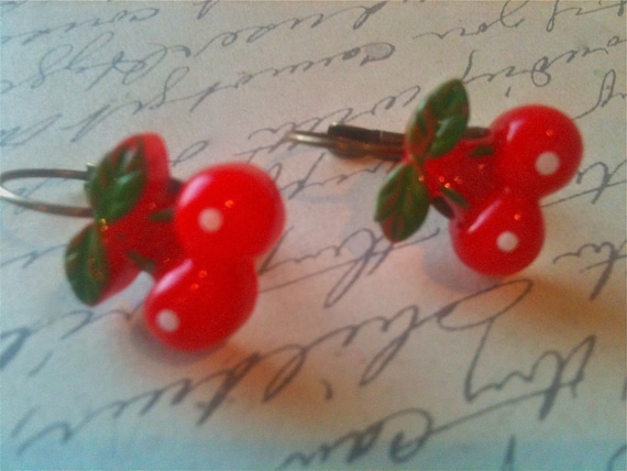 Handmade Cherry Pin Up Earrings for Women