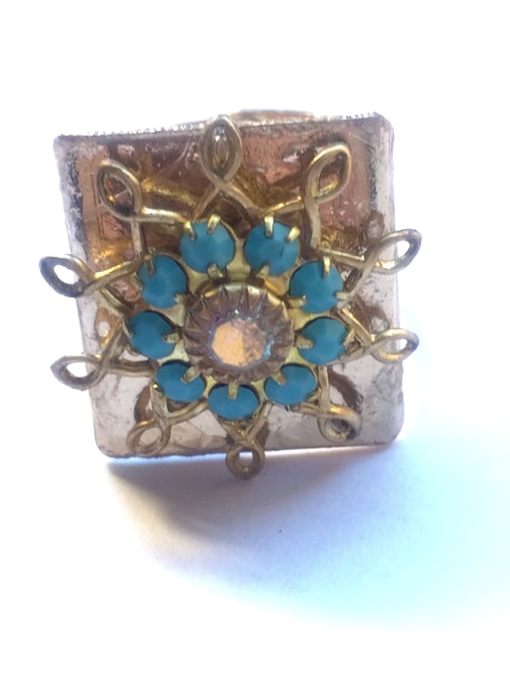 Jewelry, Rings, Vintage Swarovski Ring, Statement Rings, Women's Rings, Ring, Adjustable Rings, Filigree Ring, Antique Gold Setting