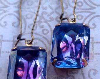 Handmade Blue Vintage Swarovski Earrings for Women