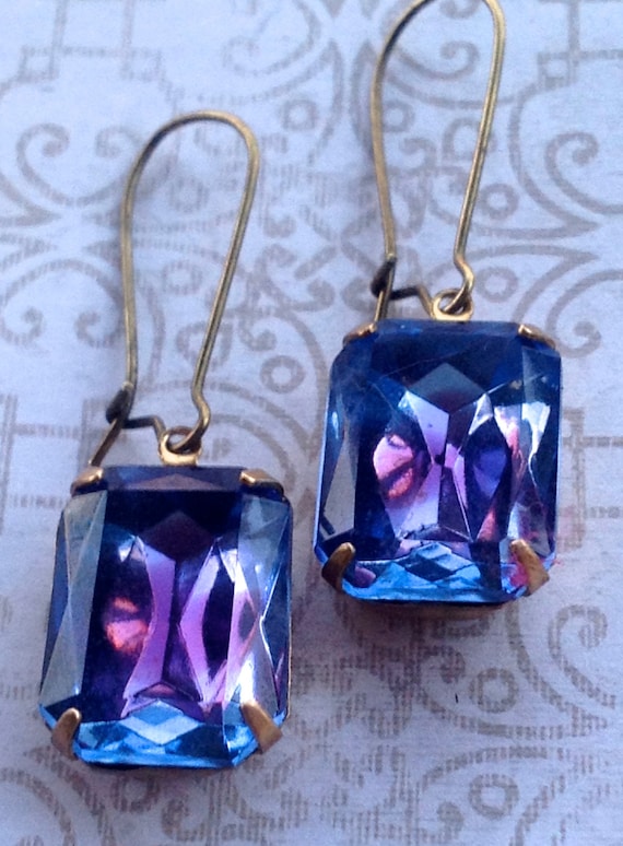 Handmade Blue Vintage Swarovski Earrings for Women