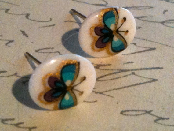 Handmade Handpainted Butterfly Post Earrings for Girls