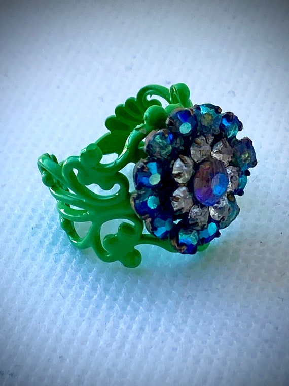 Handmade Vintage Swarovski Adjustable Flower Ring… - image 1