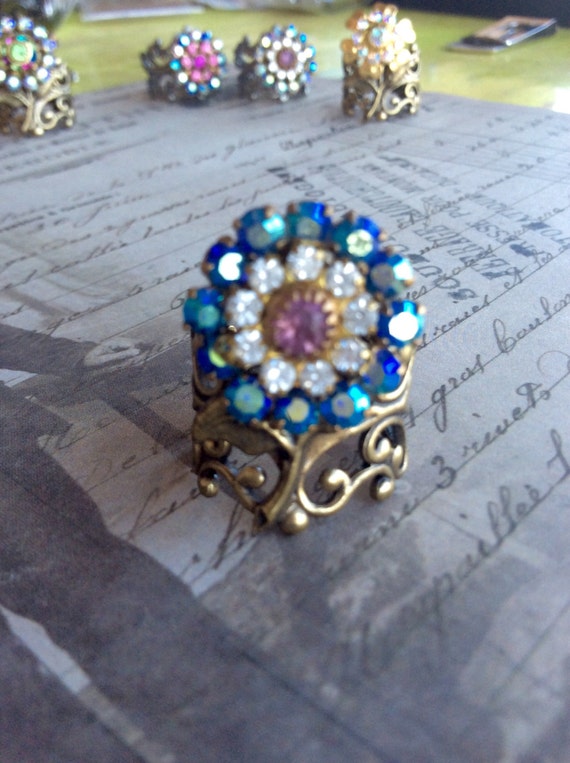 Rings For Women, Vintage Ring, Flower Ring, Rose Ring, Adjustable Ring, Swarovski Crystal Ring