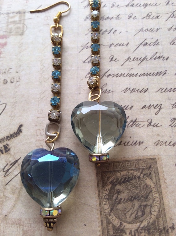 Handmade Blue Swarovski Crystal Heart Earrings for Her