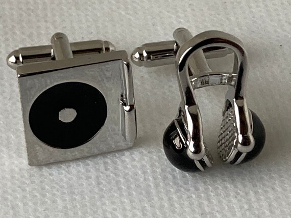 Handmade Silver Cuff Links, Gifts for Men, DJ Headphones and Record Player Cufflinks