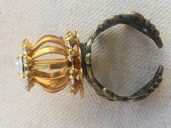 Filigree Statement Ring: Gold Birdcage Swarovski … - image 6