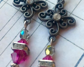 Handmade Pink Swarovski Crystal Earrings for Her