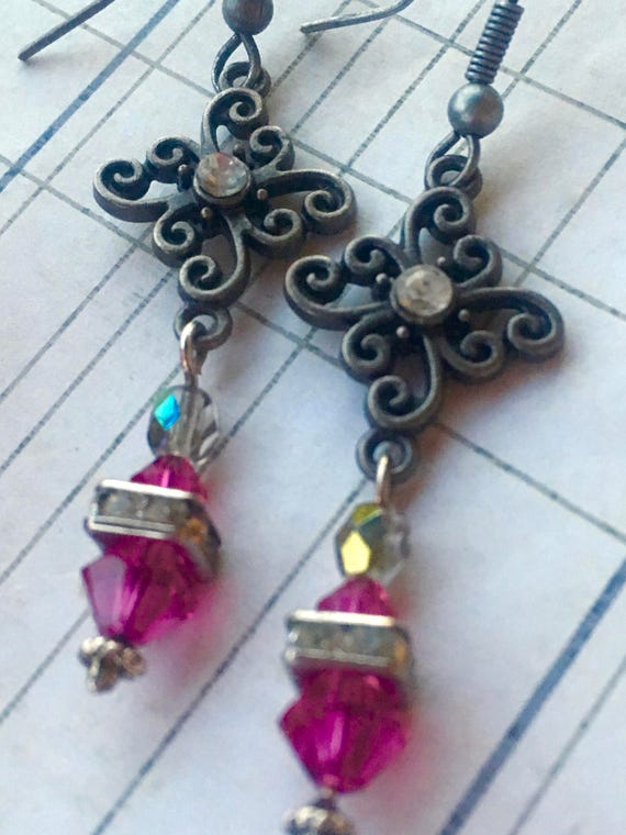 Handmade Pink Swarovski Crystal Earrings for Her