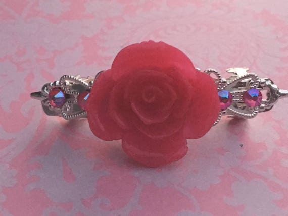 Handmade Pink Rose Hair Barrette for Her