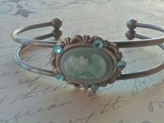 Jewelry Bracelet Adjustable Aquamarine Cameo Bangle Cuff