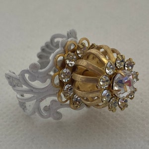 Filigree Statement Ring: Gold Birdcage Swarovski Crystal, Adjustable Band