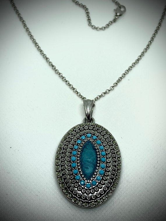 Pendant Necklace for Women, Silver and Turquoise Necklace, Bohemian Pendant Necklace, Jewelry for Women, Necklace for Women