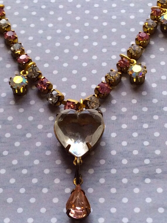 Necklace for Women, Crystal Necklace, Swarovski Necklace, Vintage Necklace, Pink Heart Necklace, Estate Style Necklace, Old Hollywood Style