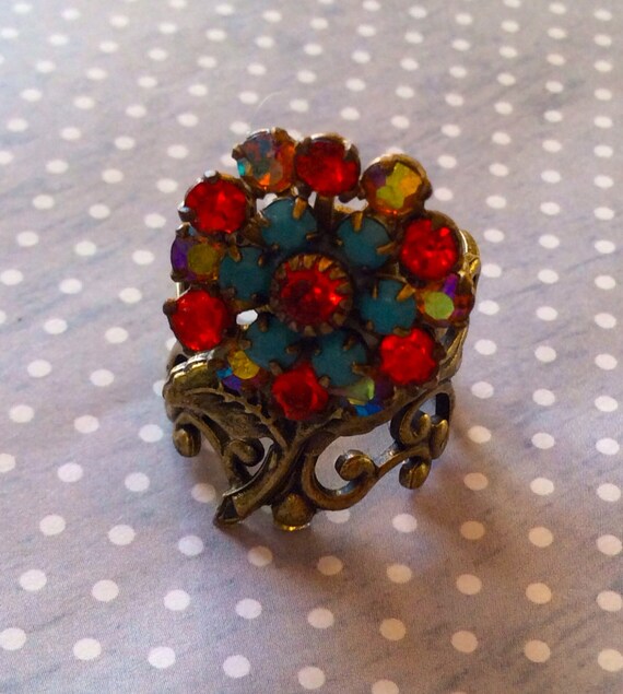 Flower Ring, Rose Ring, Adjustable Ring, Rings For Women, Swarovski Crystal Ring, Jewelry Rings, Vintage Ring
