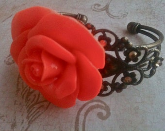 Handmade Adjustable Orange Rose Bracelet for Her