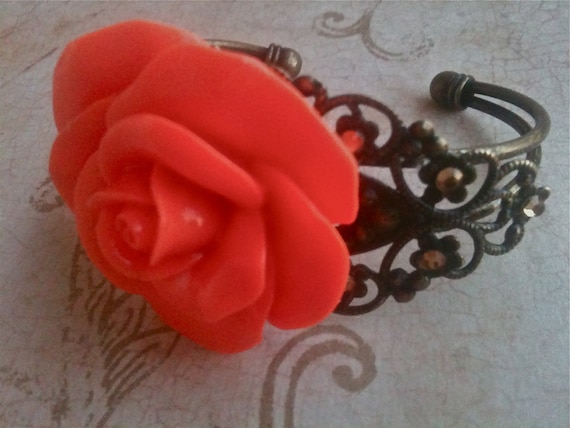 Handmade Adjustable Orange Rose Bracelet for Her