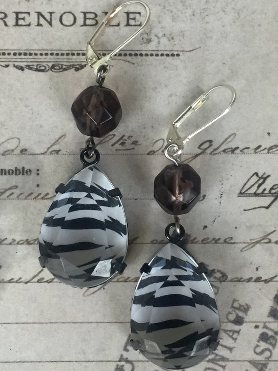 Black and White Zebra Print Dangle and Drop Earrings for Women
