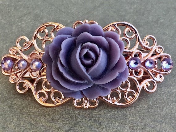 Handmade Purple Rose Barrette for Women