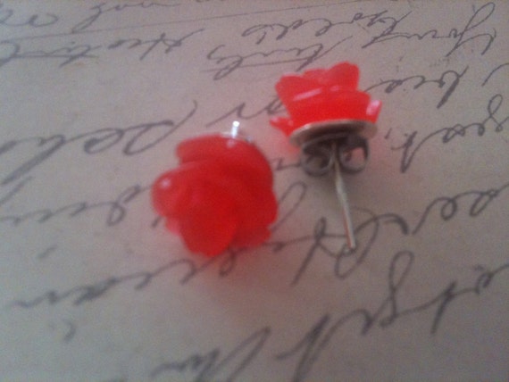 Red Rose Flower Earrings for Women