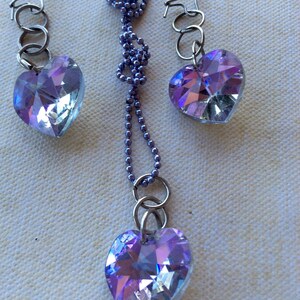 Jewelry Sets, Necklace, Earrings, Unique Necklace, Vintage Earrings, Swarovski Necklace, Lavender Crystal, Old Hollywood Estate Style image 3