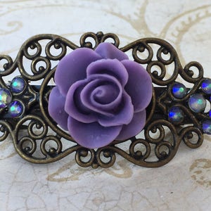 Handmade Purple Flower Hair Barrette with Swarovski Crystals
