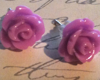 Handmade Purple Rose Post Earrings for Her