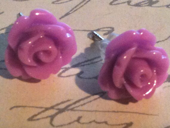 Handmade Purple Rose Post Earrings for Her