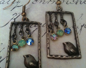 Handmade Crystal Swarovski Charm Bird Earrings for Women