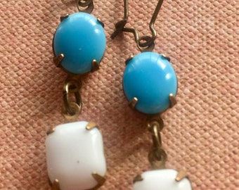 Jewelry Earrings, Art Deco Earrings, Blue and White Earrings, Dangle and Drop Earrings