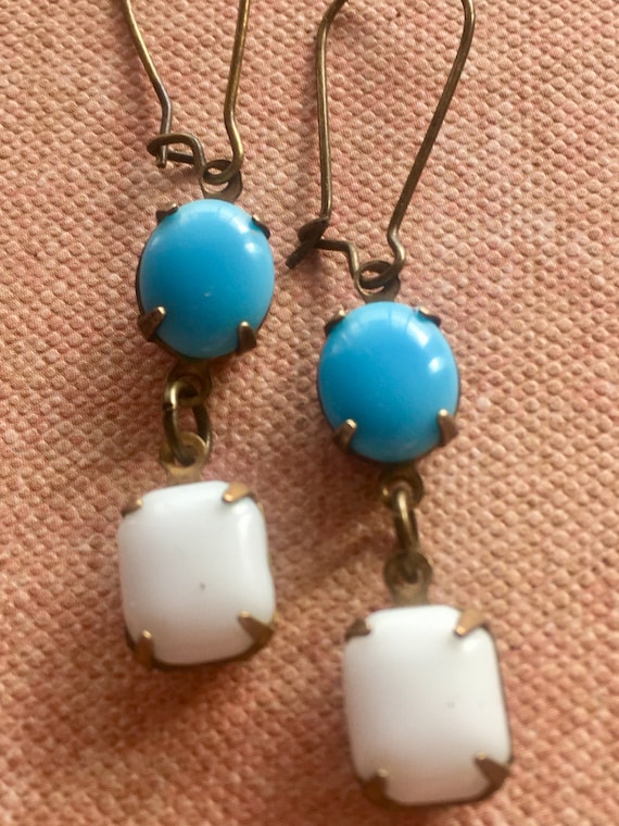 Jewelry Earrings, Art Deco Earrings, Blue and White Earrings, Dangle and Drop Earrings