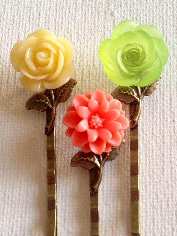 Flower Hair Bobby Pins, Accessories, Hair, Bobby Pins, Flower Hair Pins, Cabochon Hair Pins, Wedding Hair