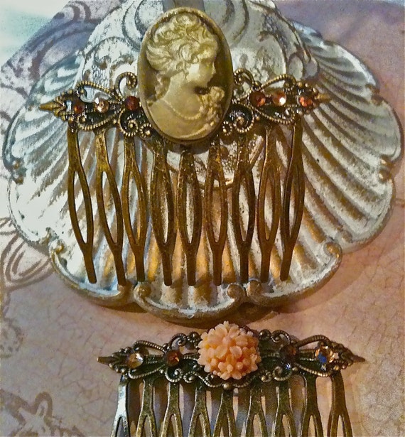 Vintage Hair Combs, Cameo Combs, Flower Hair Combs, Swarovski Crystal Hair Jewelry, Steampunk Hair Combs