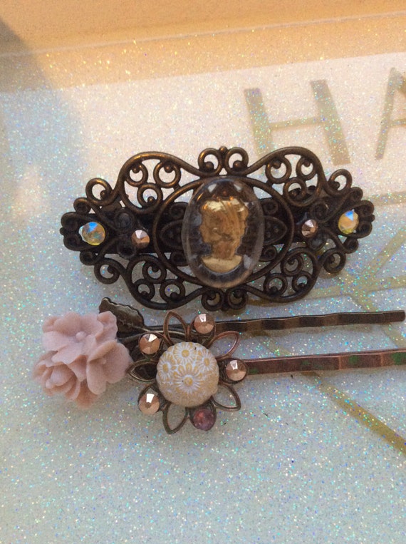 Bath and Beauty, Barrettes and Clips, Accessories, Hair Accessories, Hair Barrette, Rose Clip, Swarovski Crystal Barrette, Hair Barrette
