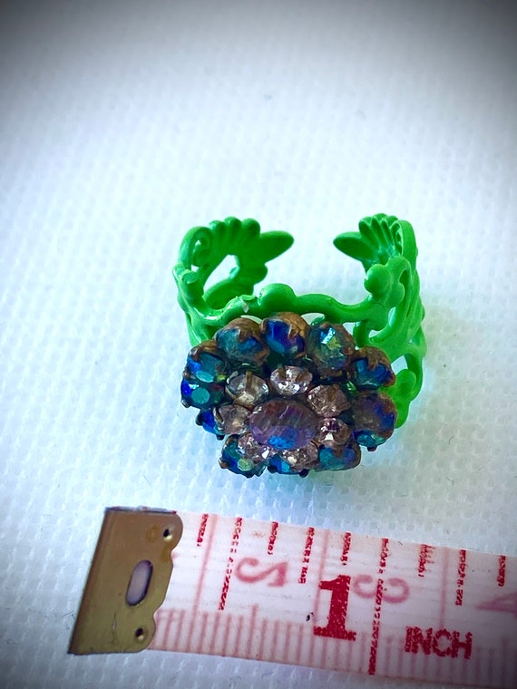 Handmade Vintage Swarovski Adjustable Flower Ring… - image 8