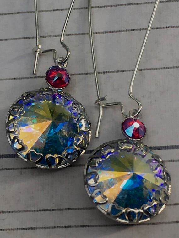 Earrings for Women, Vintage Jewelry, Crystal Earrings, Art Deco Earrings, Heart Earrings, Dangle Drop Earrings, Antique Jewelry