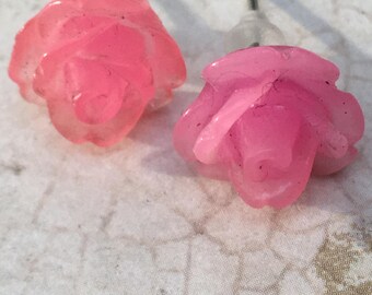 Pink Rose Cabochon Post Earrings: Vintage Romantic Style