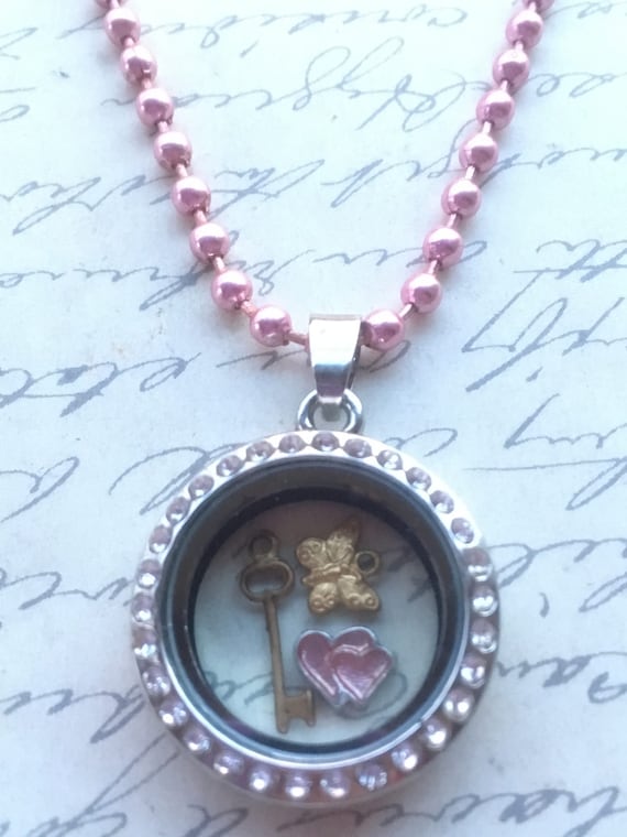 Handmade Floating Locket Necklace with Baby Girl Charms