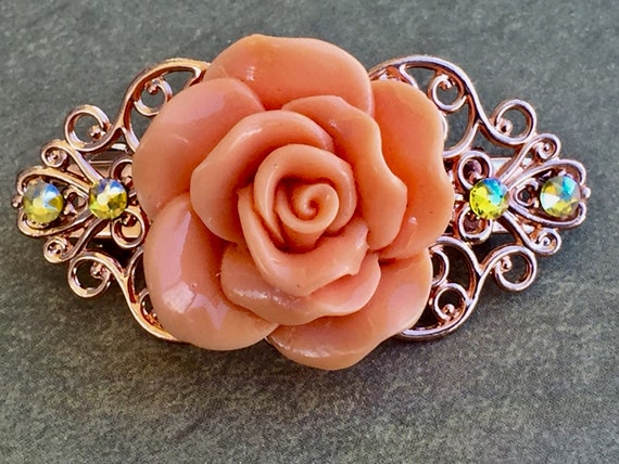 Hair Accessories, Hair Barrette, Hair Clips, Flower Hair Clip, Rose Barrette, Wedding Hair Accessories, Orange Flower Barrette