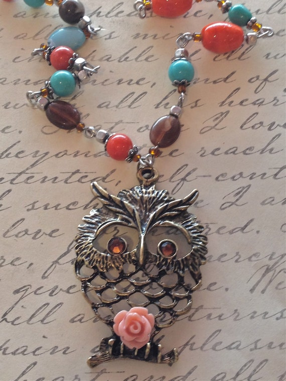 Owl Necklace Antique Bronze Owl Pendant Necklace.