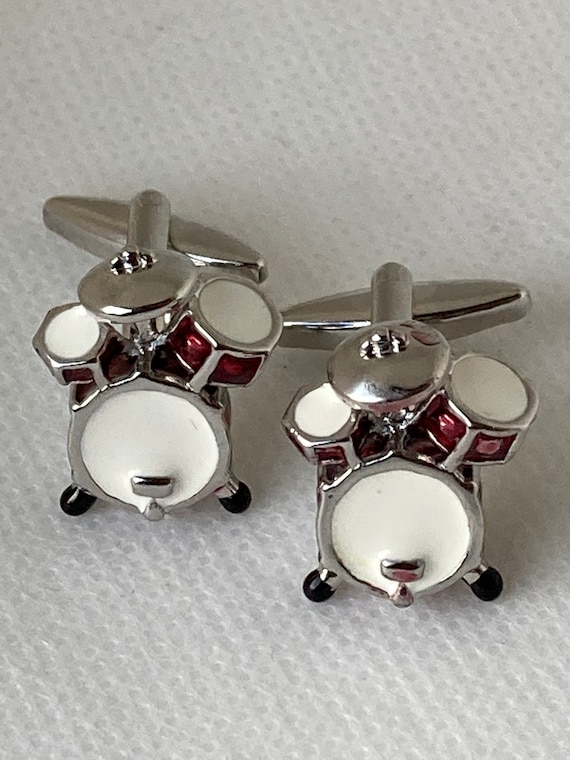 Handmade Silver Drum Set Cuff Links, Gifts for Men