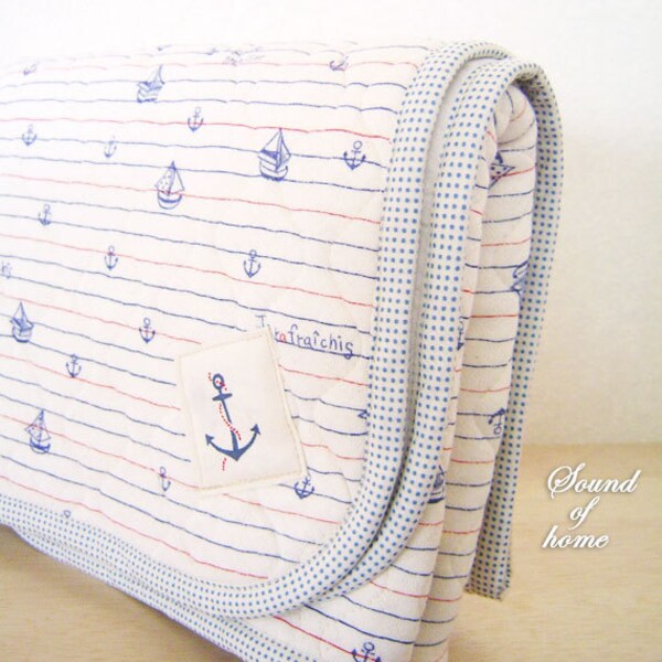 Nautical anchor blue high quality baby shower knit blanket mat gift idea Japan zakka