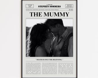 The Mummy Movie Poster, Brendan Fraser, Retro Newspaper Film Print, Custom Movie Wall Art