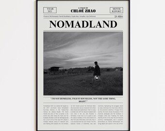 Nomadland Movie Poster, Frances McDormand, Retro Newspaper Film Print, Custom Movie Wall Art