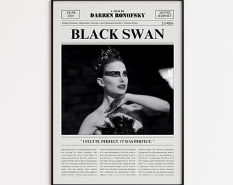 Black Swan Movie Poster, Natalie Portman, Retro Newspaper Film Print, Custom Movie Wall Art