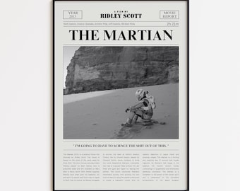 The Martian Movie Poster, Matt Damon, Retro Newspaper Film Print, Custom Movie Wall Art