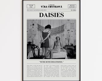 Cartel de la película Daisies, Jitka Cerhová, impresión de película de periódico retro, arte de pared de película personalizado